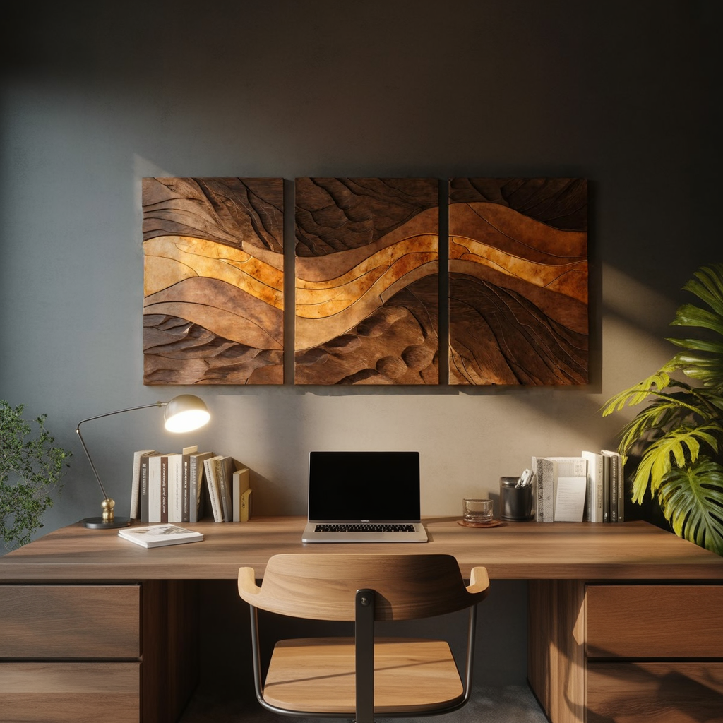 Handcrafted Solid Wood Triptych Wall Art for Living Room