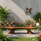 Branch Form Solid Wood Garden Bench with Sculptural Root Base