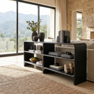 Solid Wood Low Display Console with Rounded Shelf Compartments