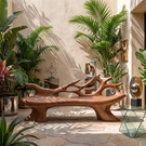 Sculptural Outdoor Solid Wood Bench with Flowing Branch Backrest