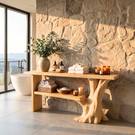 Rustic Wooden Console Table Tree Form Entryway Shelf