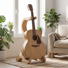Sculptural Wooden Guitar Stand Modern Acoustic Display Holder
