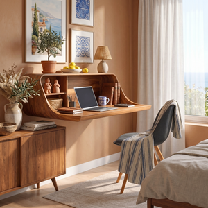 Modern Floating Desk with Integrated Shelf Storage