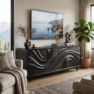 Solid Wood Four Door Media Sideboard with Sculpted Flow Front