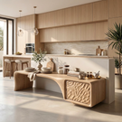 Organic Solid Wood TV Console with Sculptural Carved Cabinet Door