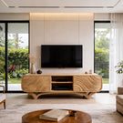 Sculptural Solid Wood TV Stand with Organic Wave Carving