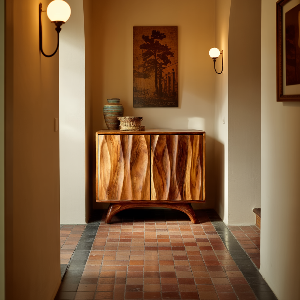 Modern Wooden Sideboard with Unique Natural Wood Grain Doors Organic Style Storage Cabinet