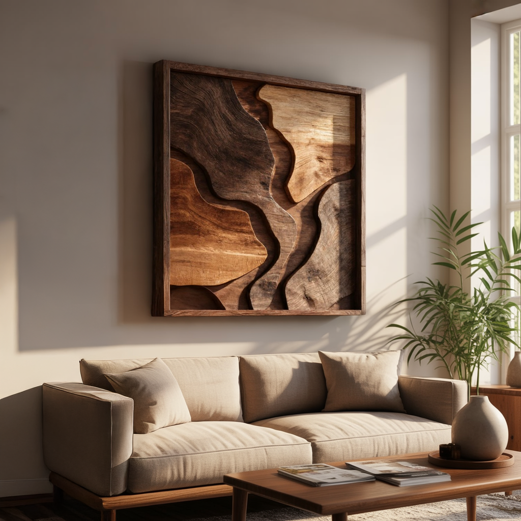 Organic Solid Wood Wall Sculpture Panel for Modern Interiors