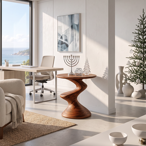 Sculptural Solid Wood Side Table with Twisted S Curve Pedestal Base