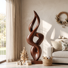 Handcrafted Abstract Twisted Solid Wood Sculpture for Modern Interior Decor