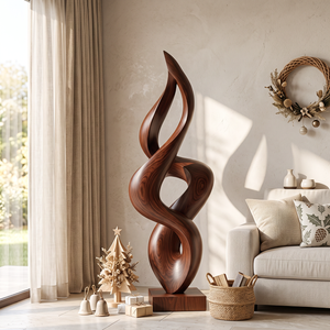 Handcrafted Abstract Twisted Solid Wood Sculpture for Modern Interior Decor