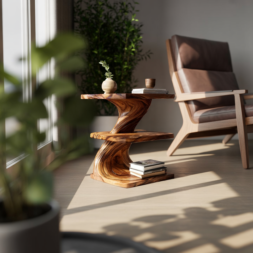 Organic Modern Solid Wood Z Accent Table