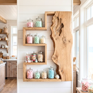 Geometric Solid Wood Wall Shelf with Live Edge Panel Sculptural Floating Storage Display