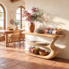 Organic Wooden Console Shelf Handmade Sculptural Storage Table