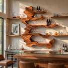 Handcrafted Solid Wood Wine Rack with Sculptural Floating Shelves