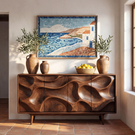 Solid Wood Sideboard Cabinet with Organic Carved Front