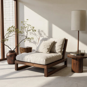 Low Solid Wood Lounge Chair with Cushion Japandi Floor Chair