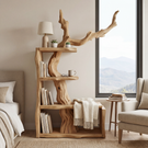 Sculptural Solid Wood Bookshelf with Tree Branch Form Organic Modern
