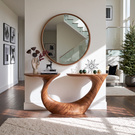 Organic Solid Wood Console Table with Sculptural Double Curve Base