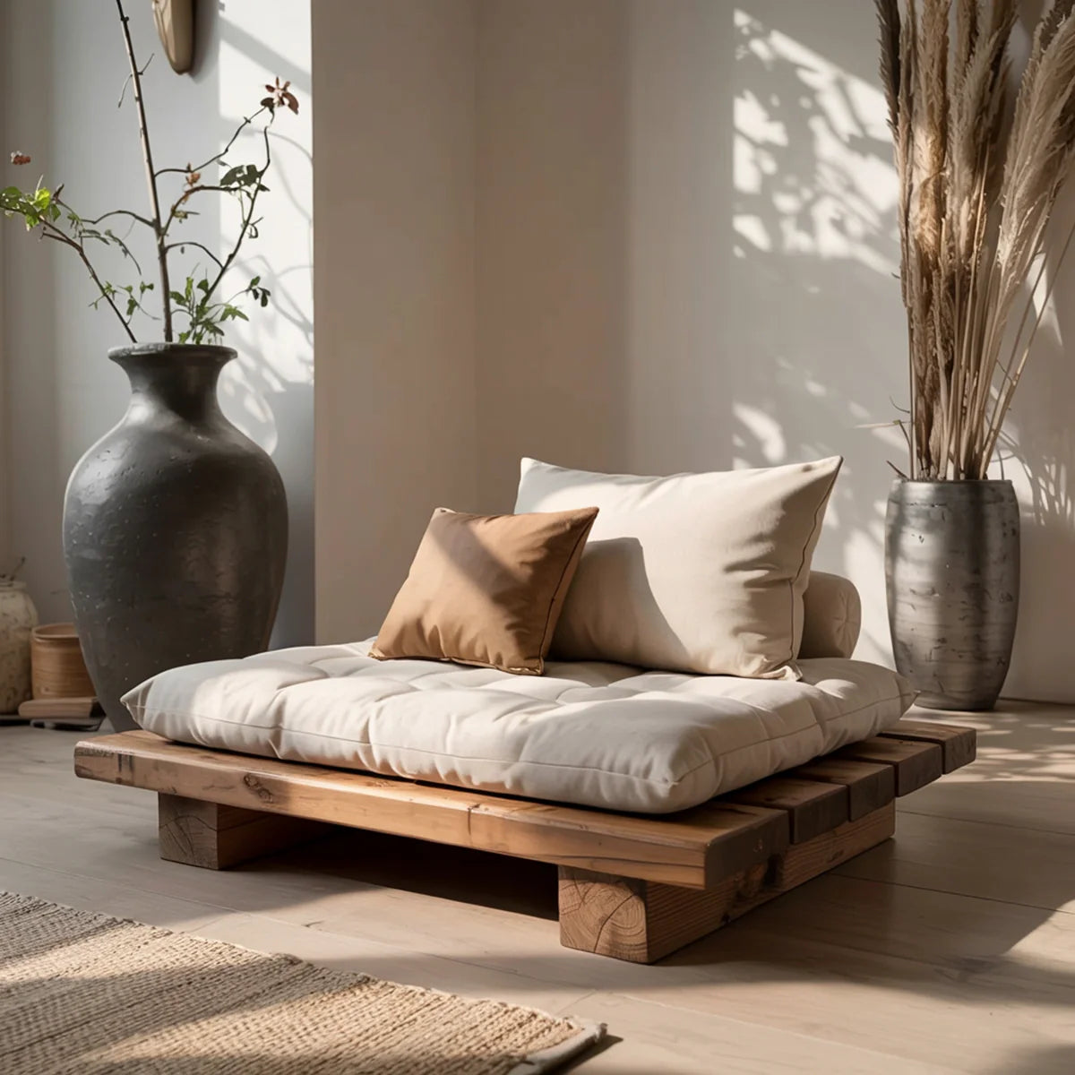 Low Wooden Floor Sofa Platform Japandi Tatami Lounge Cushion Seat