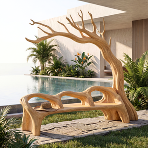 Handmade Organic Tree Wooden Bench Sculpture