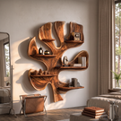 Solid Wood Tree Wall Shelf Sculpture, Organic Wall Mounted Display Shelf Decor