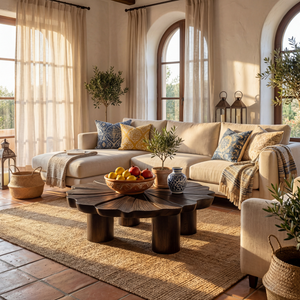 Sculptural Solid Wood Coffee Table with Textured Floral Top