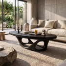 Coffee Table Solid Wood with Sculptural Interwoven Loop Base