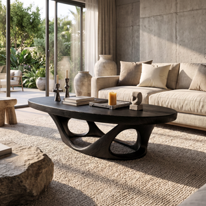 Coffee Table Solid Wood with Sculptural Interwoven Loop Base