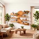 Rustic Live Edge Wooden Wall Shelf Handmade Floating Solid Wood Display Shelving