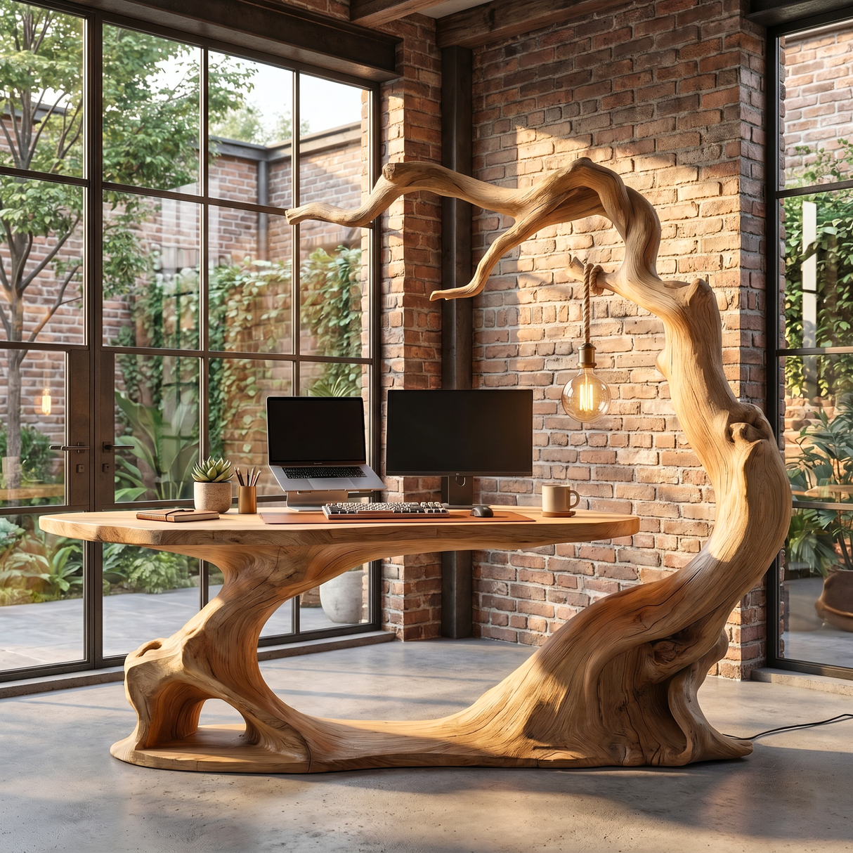 Office Desk Solid Wood with Organic Curved Design for Home Office