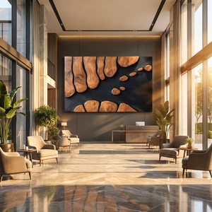 Abstract Sculptural Wood Wall Art Panel with Black Textured Ground