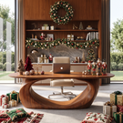 Sculptural Solid Wood Executive Desk with Organic Oval Base