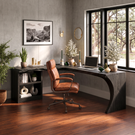 Organic L-Shaped Solid Wood Desk With Open Shelf For Home Office