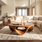 Coffee Table Solid Wood with Sculptural Triple Loop Base for Living Room