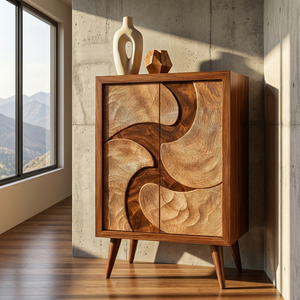 Solid Wood Sideboard with Sculptural Organic Relief Doors for Modern Living Spaces