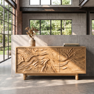 Sideboard Cabinet Solid Wood with Sculpted Flowing Relief Doors