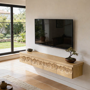 Sculptural Solid Wood Floating TV Console Cabinet