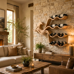 Wave Inspired Solid Wood Wine Rack Wall Shelf