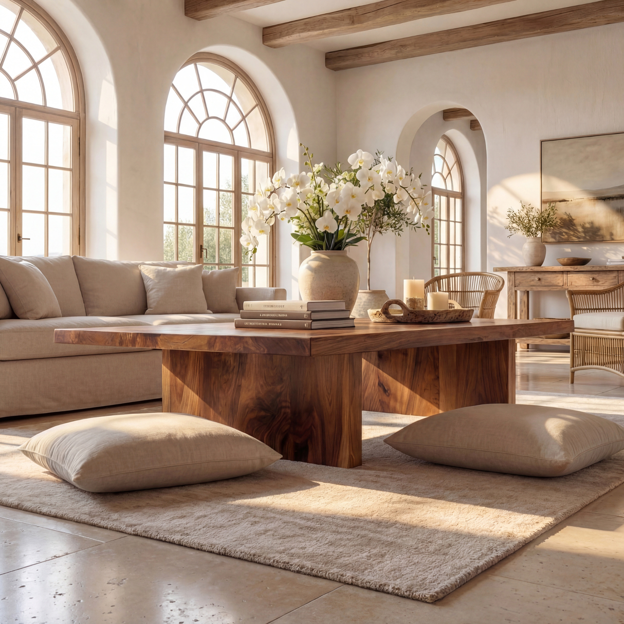 Rectangular Wood Coffee Table with Chunky Panel Legs