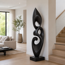Handcrafted Solid Wood Abstract Floor Sculpture with Layered Open Form