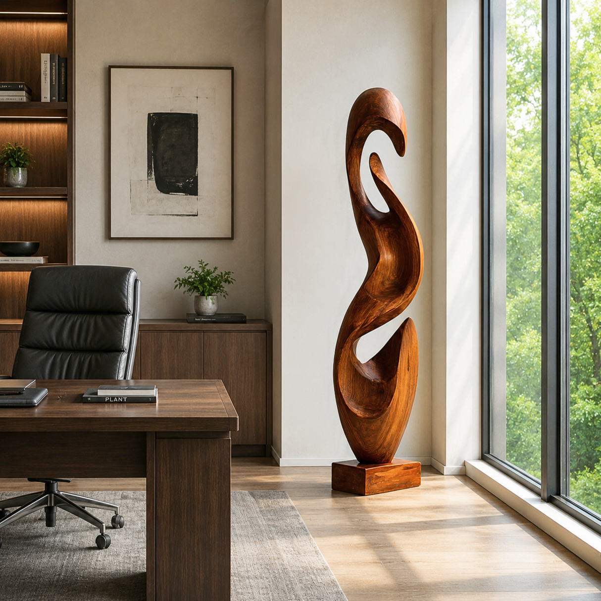 Handcrafted Solid Wood Flowing Void Floor Sculpture