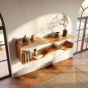 Organic Modern Solid Wood Floating Shelf with Wave Form