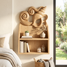 Seashell Carved Wood Wall Shelf for Bathroom Storage