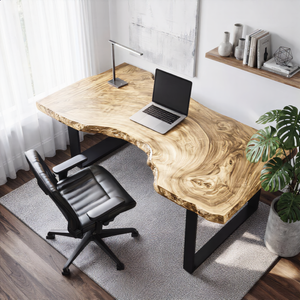 Live Edge Solid Wood Desk with Metal Legs