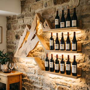 Mountain Range Inspired Solid Wood Wine Rack Wall Shelf