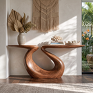 Console Table Solid Wood with Sculptural Split Top Loop Base for Entryway Decor
