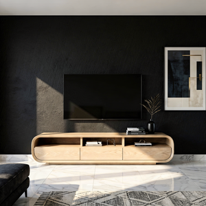 Solid Wood Entertainment Unit Curved Storage Media Console Organic Modern TV Cabinet