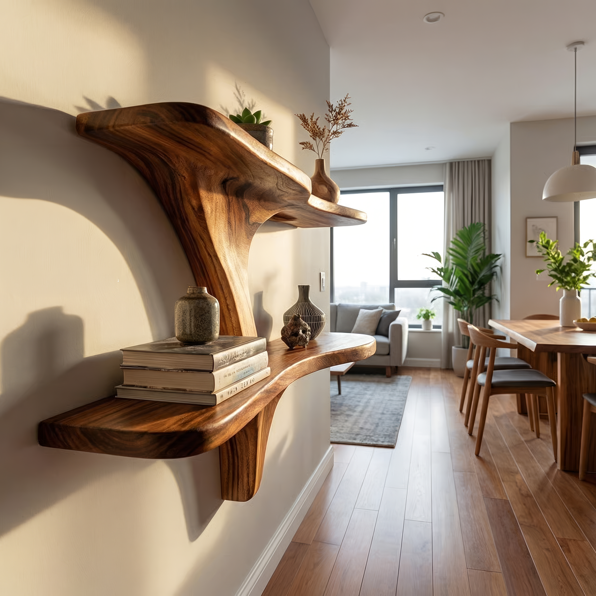 Handcrafted Solid Wood T-Shape Floating Wall Shelf