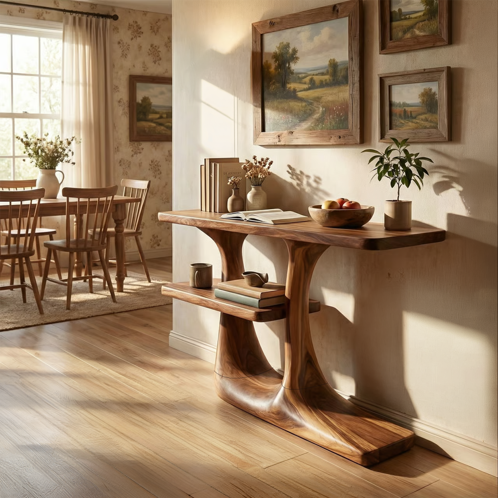 Sculptural Solid Wood Console Table for Modern Entryway